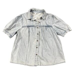 Jane + Delancey Chambray Denim Button Front Blouse Braided Detail Size M